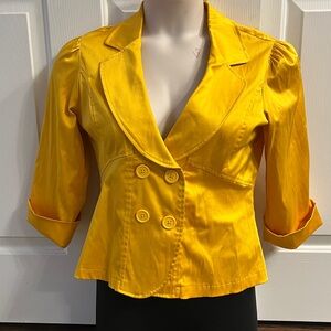 dots Women’s Size L Vintage 3/4 Sleeves Button Up Golden Yellow Blazer Blouse